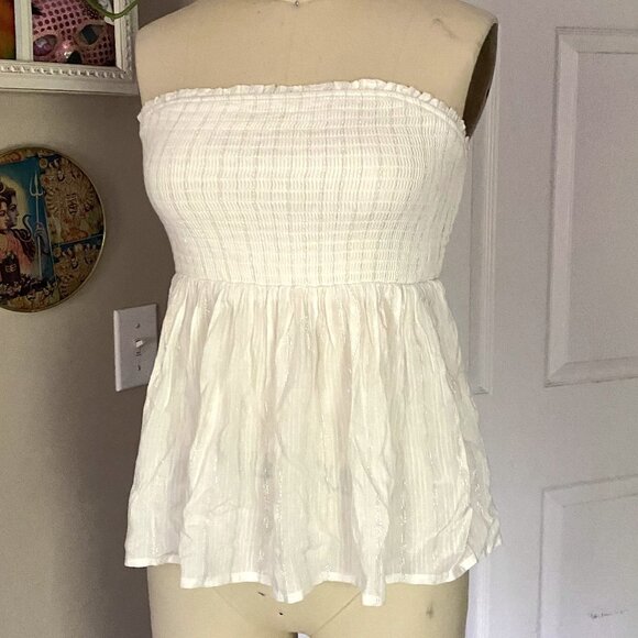 Forever 21 WHITE Seersucker Gauze Stretch TUBE TOP Tank *SMALL*  NWT - Picture 1 of 5